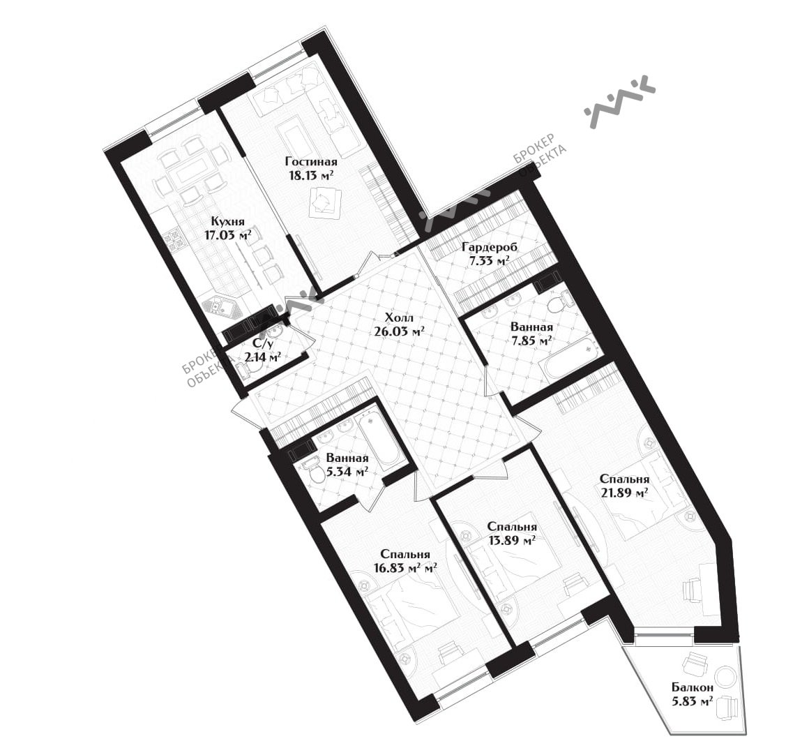 4 комн. кв. 138.21 m2 6/9 этаж Малодетскосельский проспект, д.40 Купить по  цене 37119846 ₽